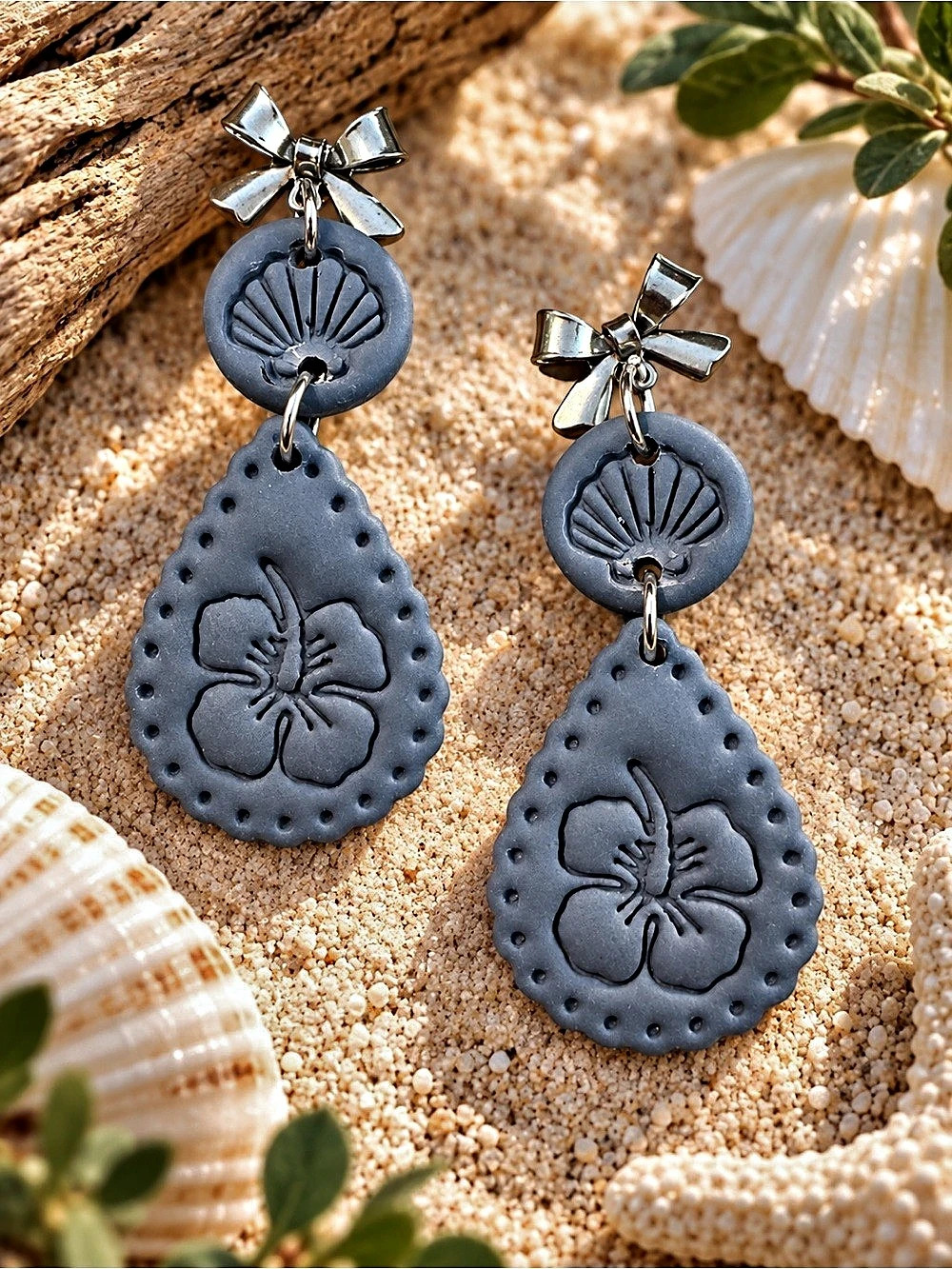 Blue & Silver Floral Drop Earrings